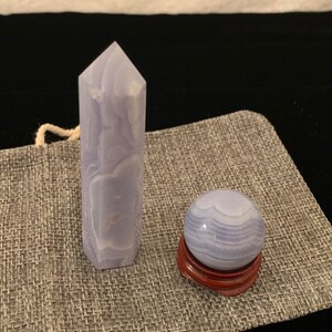 Rare Blue Lace Agate Point & Sphere Gift Set