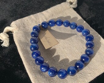 8mm Lapis Lazuli Beaded Bracelet with Jewelry Pouch