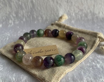 10mm Fluorite Beaded Bracelet with Pouch