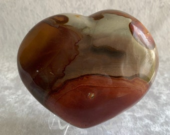 Warm Polychrome Jasper Heart with Stand