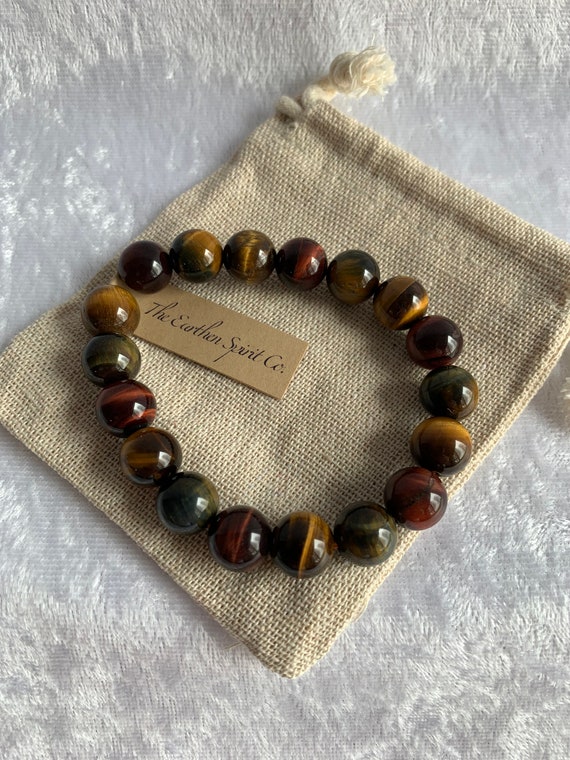 10mm 3-Color Tiger Eye Beaded Bracelet with Pouch - image 6