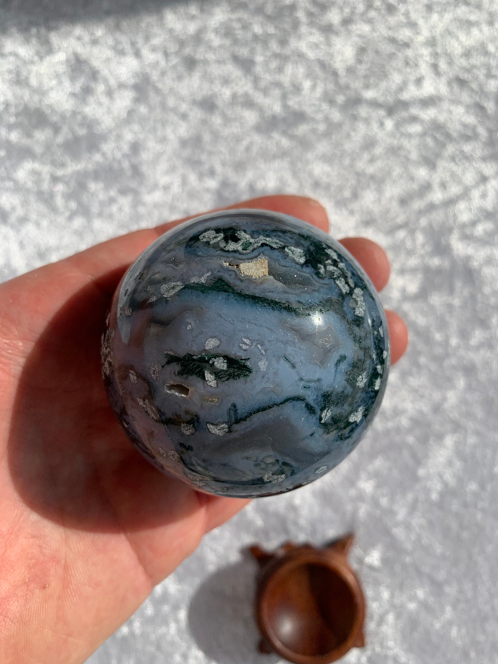 Pretty Blue Moss Agate Sphere with Stand | Etsy