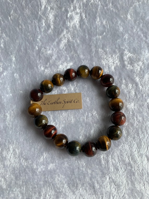 10mm 3-Color Tiger Eye Beaded Bracelet with Pouch - image 7