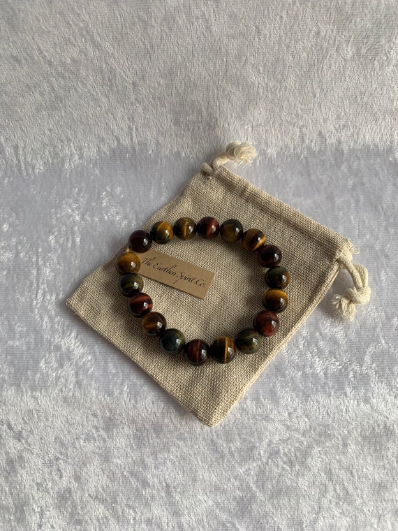 10mm 3-Color Tiger Eye Beaded Bracelet with Pouch - image 10