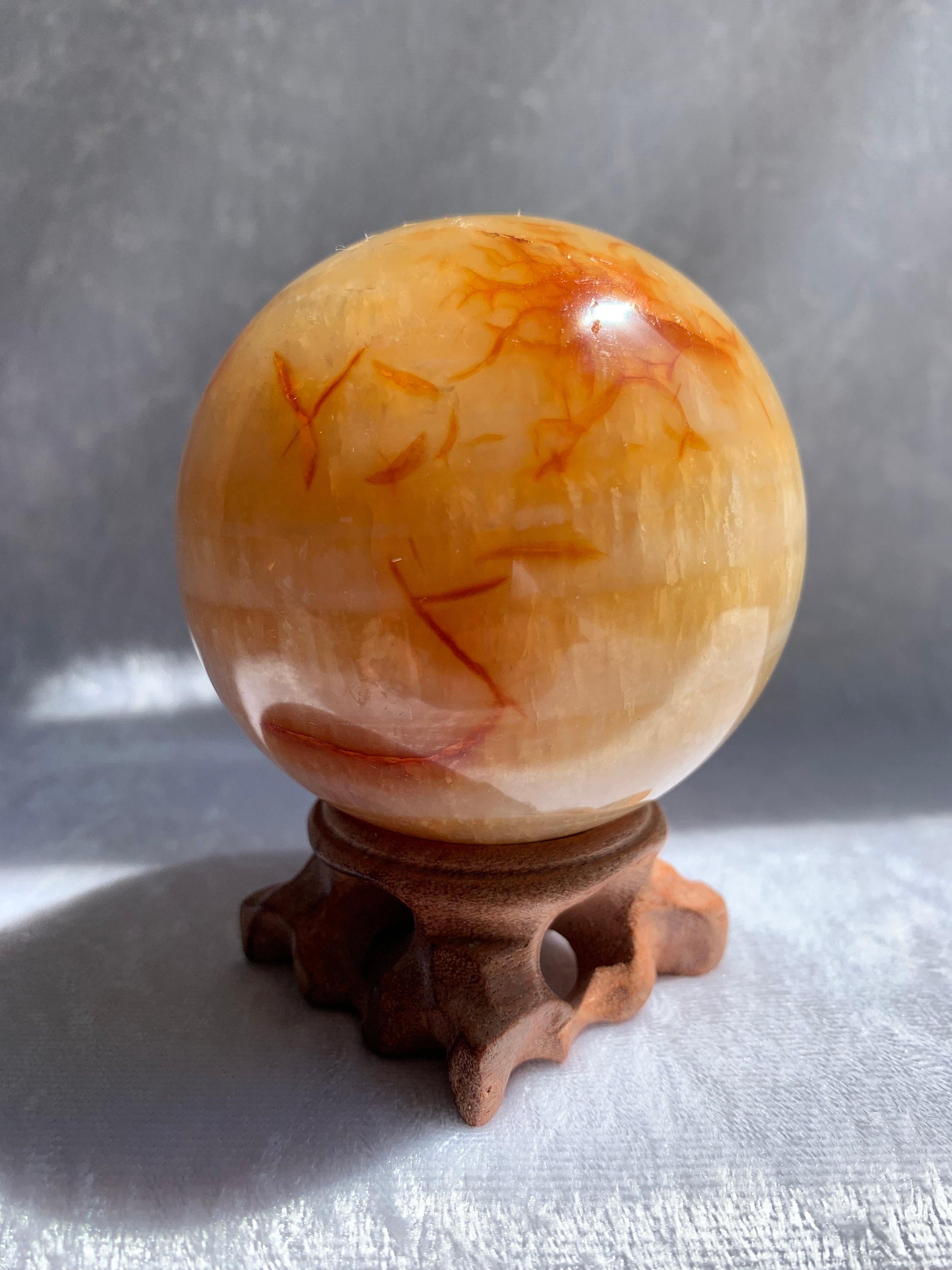Bright Yellow Carnelian Sphere With Natural Wood Stand - Etsy