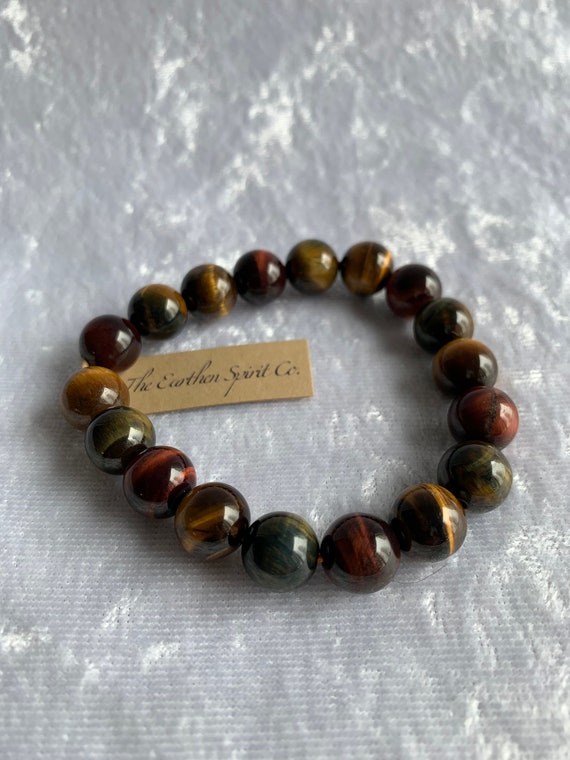 10mm 3-Color Tiger Eye Beaded Bracelet with Pouch - image 3