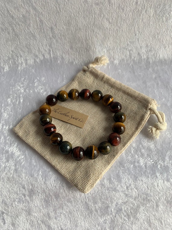 10mm 3-Color Tiger Eye Beaded Bracelet with Pouch - image 9