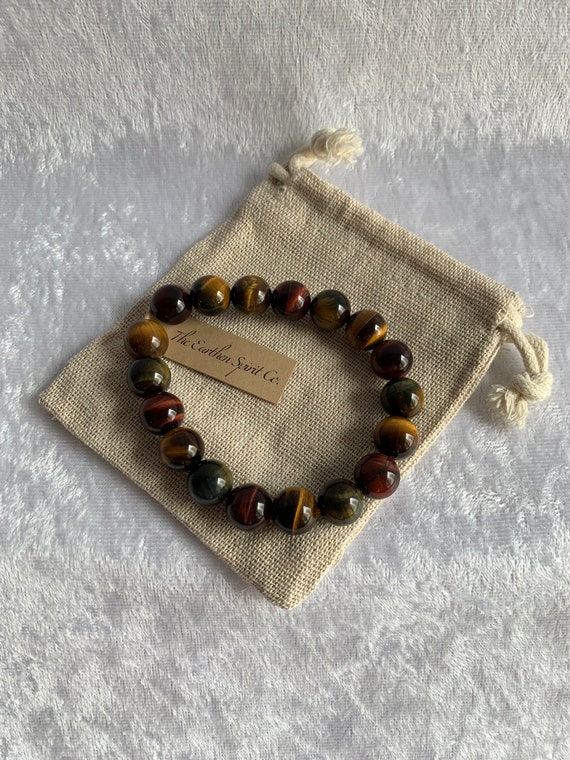 10mm 3-Color Tiger Eye Beaded Bracelet with Pouch - image 8