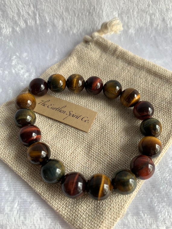 10mm 3-Color Tiger Eye Beaded Bracelet with Pouch - image 4