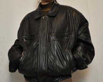 Vintage Black Leather Bomber Jacket *As Is* | by Moore's | Men's XL | Women's L-XXL