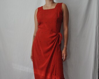 Vintage 90's Red Sarong Wrap Dress | by Reitman's | Women's Size M