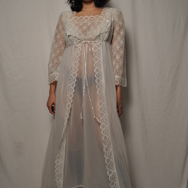 Vintage Peignoir Set | Sheer Nightgown Set | Size S