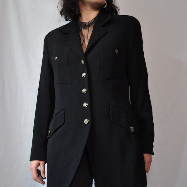 Vintage Karl Lagerfeld Classic Black Blazer | Gold Tone Buttons | Women's M-L