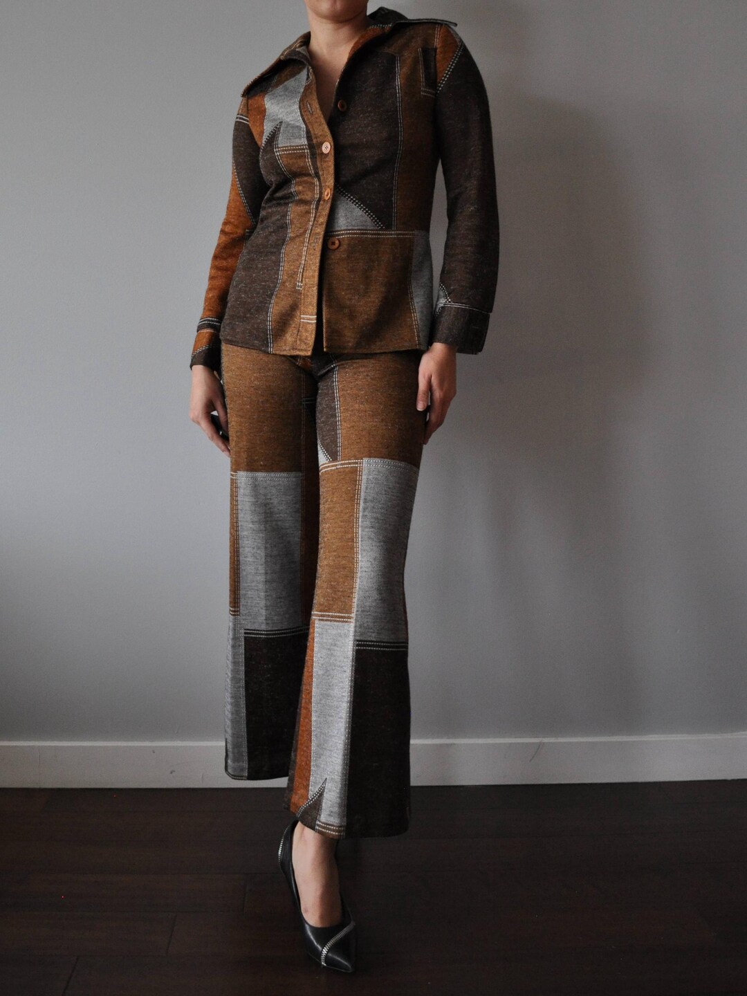 1970er Pailletten Fell Trimmen Patchwork Spaghetti Träger Jumpsuit main image 0