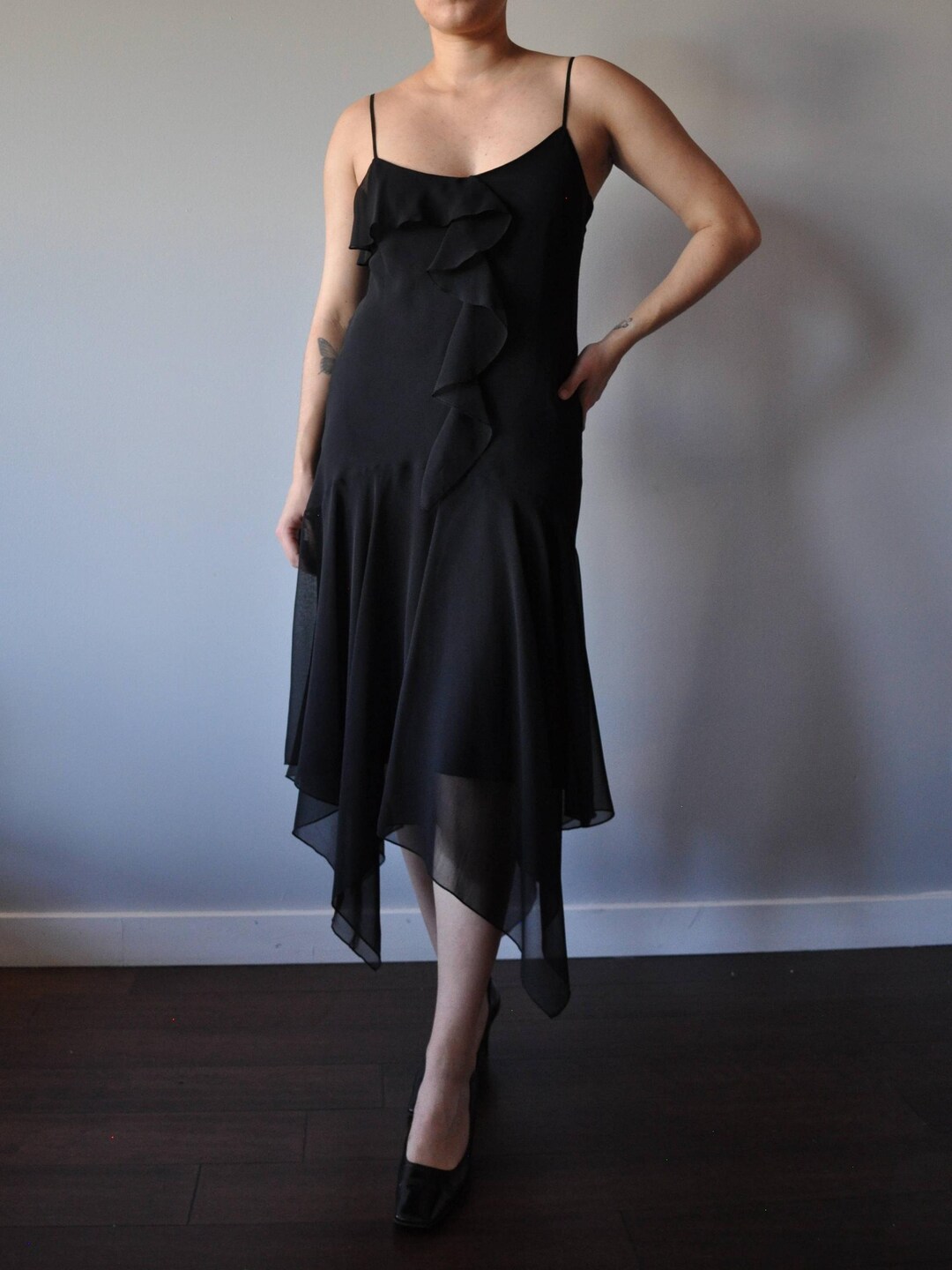 Y2k Ruffle Midi Dress with Flower Appliqué main image 0