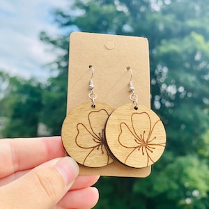 Flower Dangle Earrings|Floral Earrings|Wood Flower Earrings|Dangles|Flower Earrings