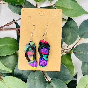 Mermaid Flip Flop Earrings|Dangle Earrings|Summer Earrings|Flip Flop Earrings|Mermaid Scale Dangle Earrings