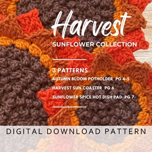 Crochet Sunflower Potholder, Trivet & Coaster Patterns: Harvest Collection (Digital Download