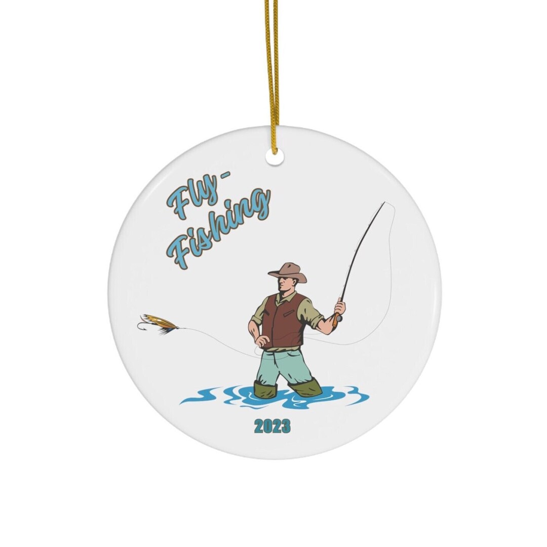 Fly Fishing Ornament Ceramic Ornament, Christmas Decoration Fisherman