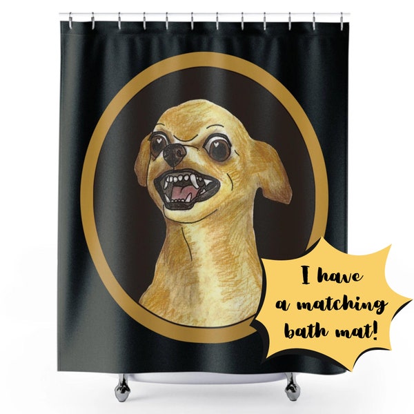 Chihuahua Shower Curtain 71"x74" Crazy Mad Dog bathroom decor Chihuahua dog mom gift dog lover gift funny bathroom gift big bold dog curtain