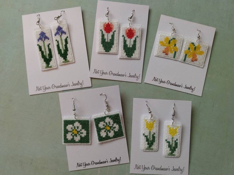 Flowers Cross Stitch Earrings Choose Your Favorite Etsy