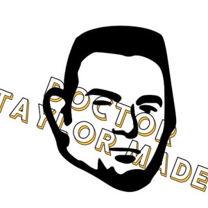 May include: Black and white illustration of a person's face with the text "DOCTOR MADE" in yellow letters.