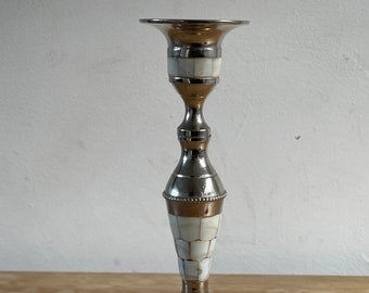 Vintage silver and mother of pearl candlestick