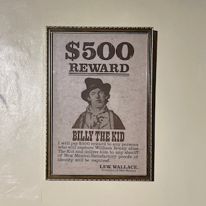 Vintage Wild West Outlaw wanted framed poster - Billy the Kid