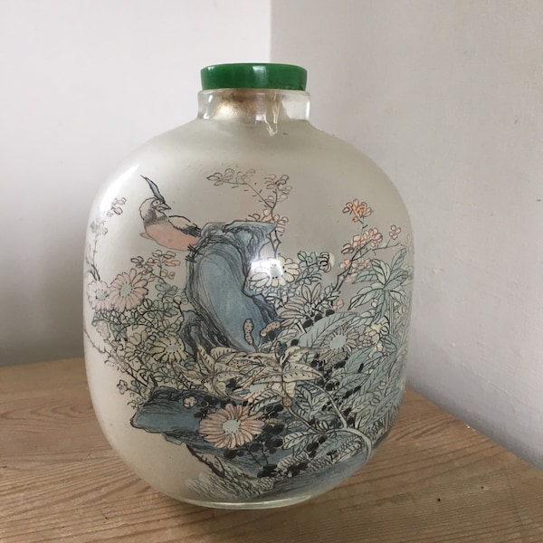 Antique Japanese bottle reverse painted