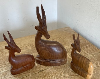 Vintage handmade wooden antelope / deer