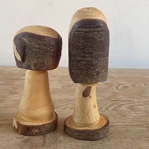 Pair of freestanding wooden mushrooms - handmade