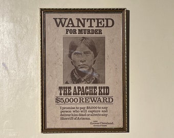 Vintage Wild West Outlaw wanted framed poster - Apache Kid