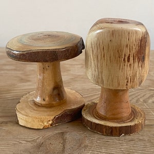Pair of freestanding wooden mushrooms - handmade
