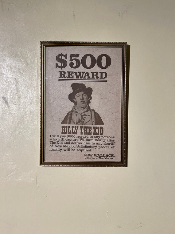 Vintage Wild West Outlaw Wanted Framed Poster - Billy the Kid