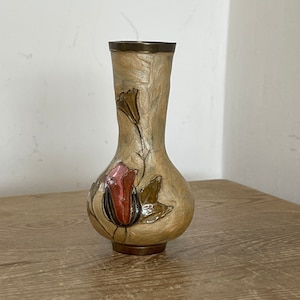 Vintage Brass Enamelled Small Vase