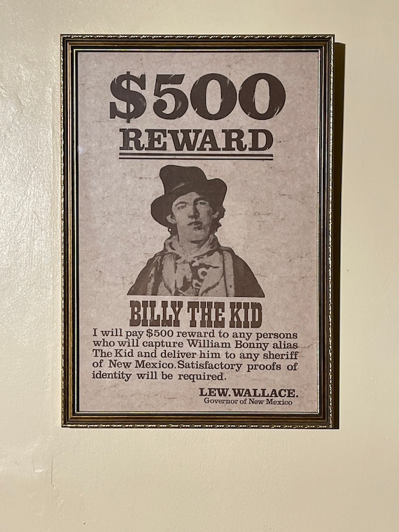 Vintage Wild West Outlaw Wanted Framed Poster - Billy the Kid