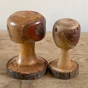 Pair of freestanding wooden mushrooms - handmade