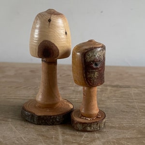 Pair of freestanding wooden mushrooms - handmade