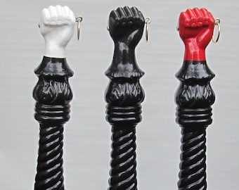 Hand-crafted Non-rusting Aluminum Clenched Fist Antique Reproduction Hitching Post Painted Gloss Red, Black or White with Gold Zinc Ring