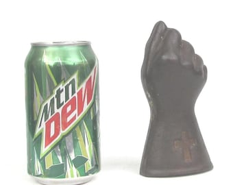 Antique Cast Iron Clenched Fist or Gloved Hand Gate Weight with Cross Embellishment at Base