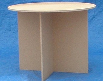 Custom size round particle board drape table- you pick the diameter and height. Also known as accent, knock down or display tables.