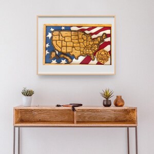 US Travel Map Personalized 3 layers Baltic Birch Hand Painted Quick Shipping Insertable States