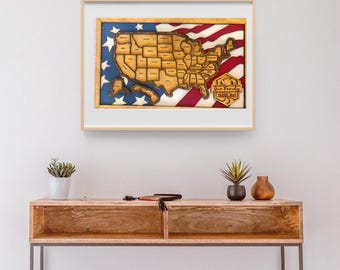 US Travel Map Personalized 3 layers Baltic Birch Hand Painted Quick Shipping Insertable States