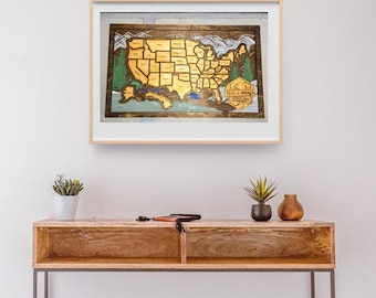 US Travel Map Personalized 3 layers Baltic Birch Hand Painted Quick Shipping Insertable States