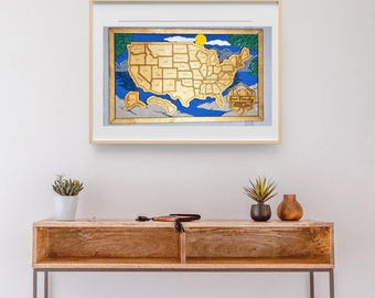 US Travel Map Personalized 3 layers Baltic Birch Hand Painted Quick Shipping Insertable States