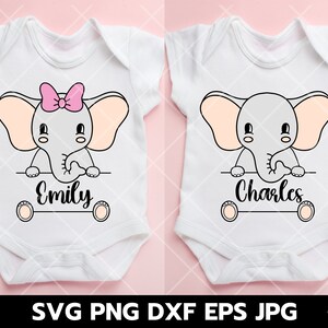 Baby Elephant Monogram svg, Baby Elephant Boy and Girl, Cadeaux pour bébé, Design de chemise de bébé, Elephant Baby Shower Boy Girl Shirt Decal, Baby