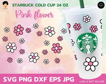 24oz Venti Cold Cup Pink Flowers Designs for Starbucks Cup, Pink Flowers Layer Svg, Retro Flowers Wrap Svg, Dxf Png File Digital Download