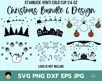 Weihnachtspaket Starbucks Cold Cup Svg 6 Design, Santa Starbucks Venti Cold Cup Wrap, Custom Starbuck, Dateien für Cricut & andere E-Cutter