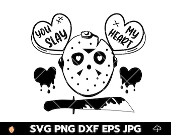 You slay my heart svg, Horror Valentinstag, Lustiger Horror Valentinstag, Gruseliges handgezeichnetes druckbares Bügelbild, Schneidedatei, Cricut Instant Download