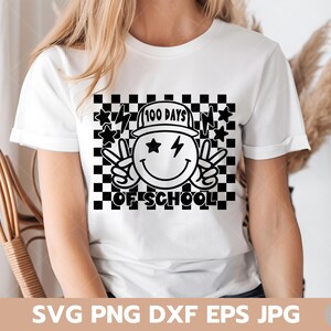 100 days of school svg, 100th day of school png, kindergarten svg, kids shirt design, files for cricut, 100 days retro smile face svg.